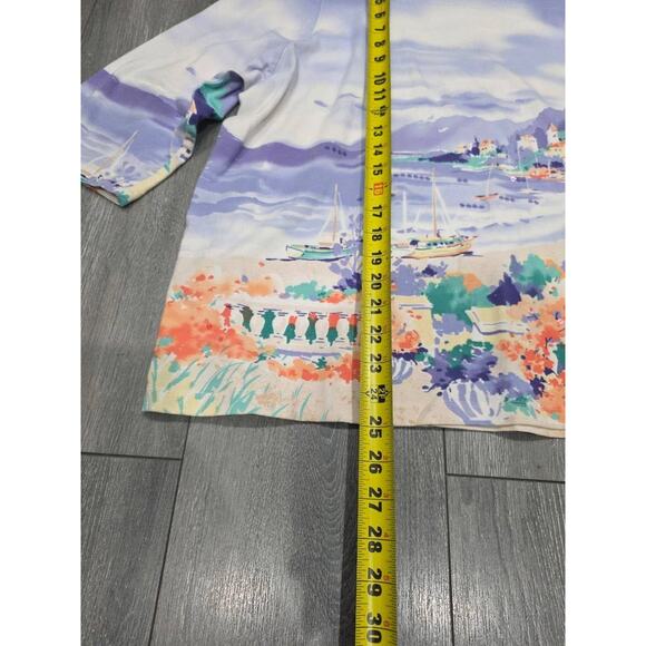 Alfred Dunner 3/4 sleeve Top coastal town art pattern Multicolor 2X A003318 - Picture 2 of 7